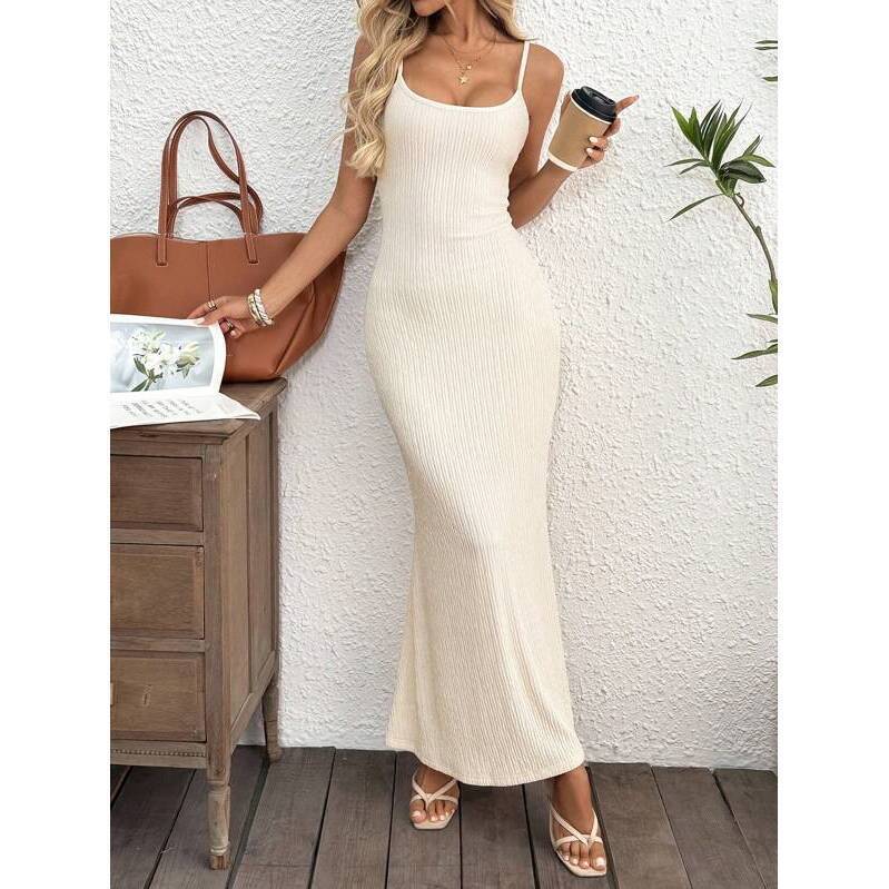 Lune Textured Strap Dress Ribbed Knit Bodycon Cami Dress,Fa